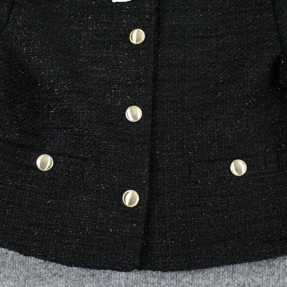 Zara Jacket Women Medium Metallic Thread Tweed Cropped Blazer Black Party Office - Picture 2 of 10